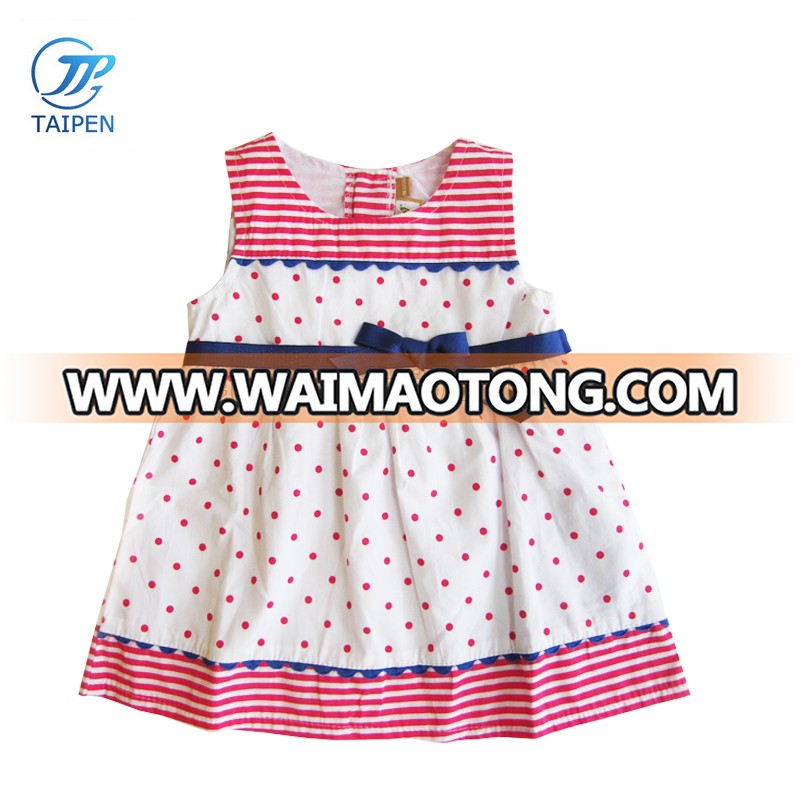 2018 Summer Children Boutique Dress Baby Girls Sleeveless Casual Dresses With Bow And Pink Dot