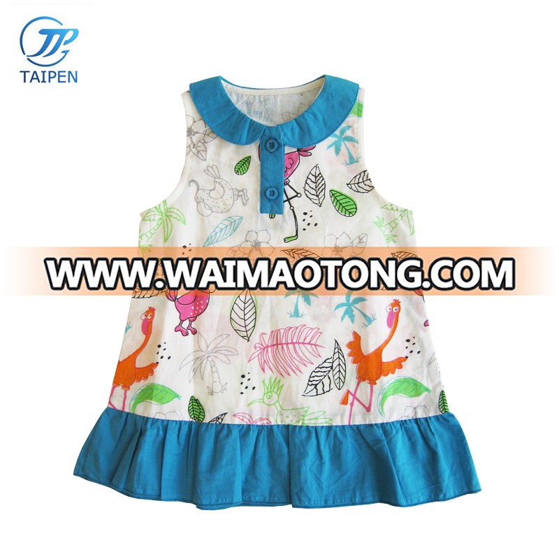 2018 Latest Children Boutique Dress Pleated Hem Baby Girls Sleeveless Frock Printed With Pattern